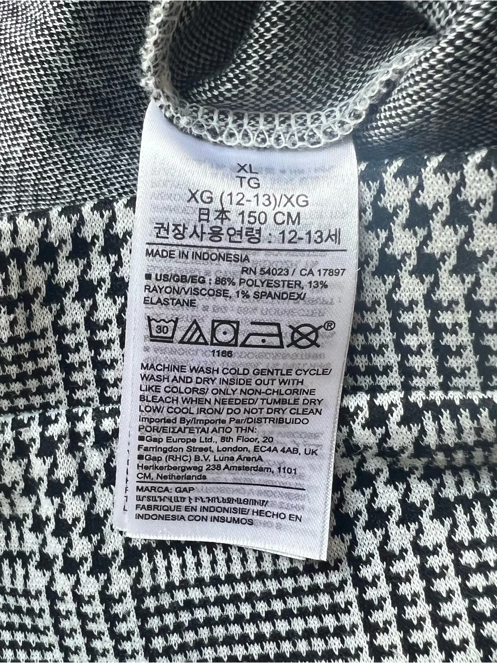 GAP Kids Black & White Glen Plaid Flare Pull on Pants girls size 12
